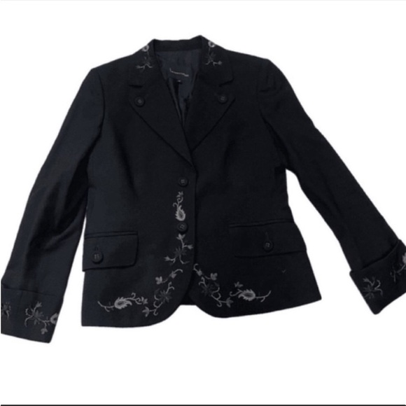 Lasserre Paris vintage wool embroidered black two button blazer. Size 42(large) - Picture 1 of 3
